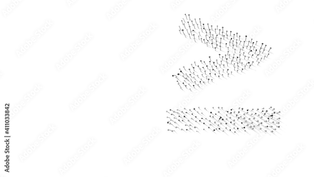 3d rendering of nails in shape of symbol of greater than equal with shadows isolated on white background 3d rendering of nails in shape of symbol of greater than equal with shadows isolated on white background
