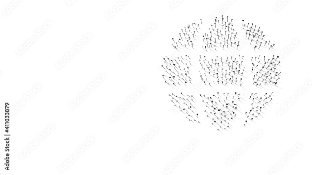 3d rendering of nails in shape of symbol of globe with shadows isolated on white background 3d rendering of nails in shape of symbol of globe with shadows isolated on white background
