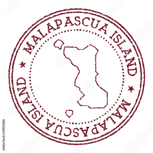 Malapascua Island round rubber stamp with island map. Vintage red passport stamp with circular text and stars, vector illustration.