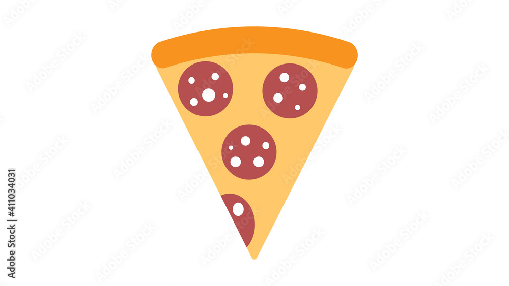 slice of pizza on thin crust, white background, illustration. pizza with round pieces of sausage. pepperoni for a snack. delicious fatty pizza. unhealthy fast food snack slice of pizza on thin crust, white background, illustration. pizza with round pieces of sausage. pepperoni for a snack. delicious fatty pizza. unhealthy fast food snack