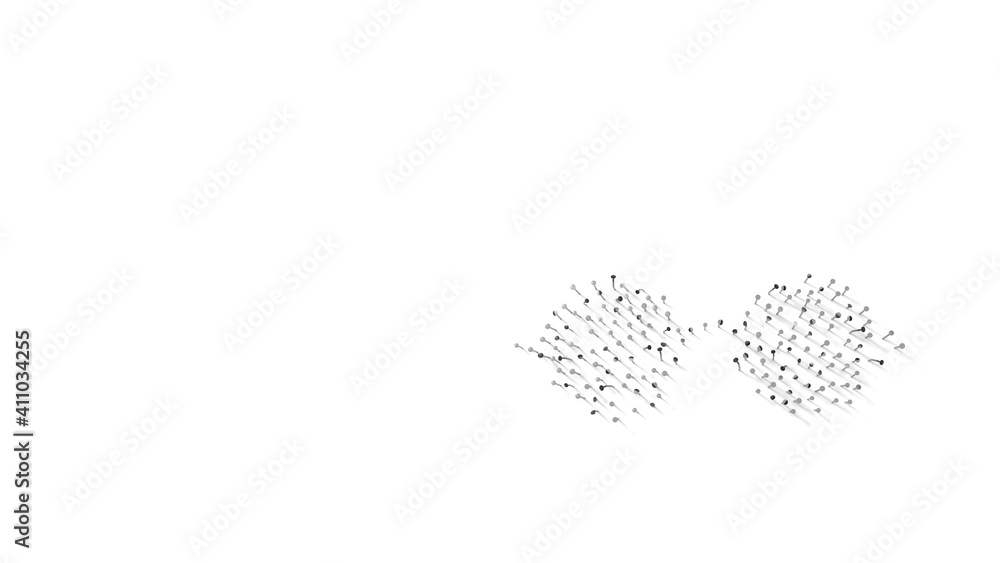 3d rendering of nails in shape of symbol of eyeglasses with shadows isolated on white background 3d rendering of nails in shape of symbol of eyeglasses with shadows isolated on white background