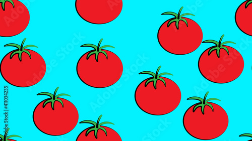 Fresh tomatoes, hand drawn seamless pattern. Overlapping background, vegetables. Colorful illustration with food. Decorative wallpaper, good for printing. Design backdrop, tomato