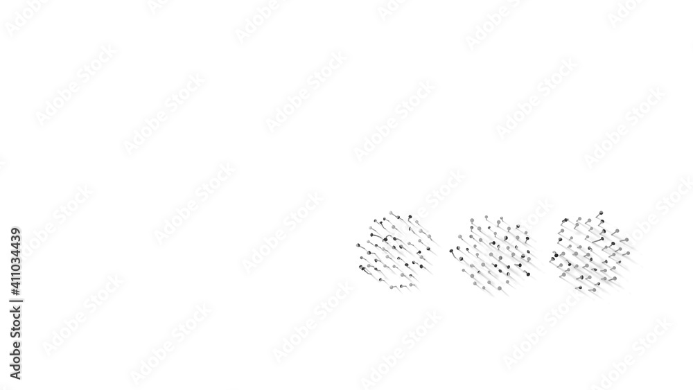 3d rendering of nails in shape of symbol of ellipsis horizontal with shadows isolated on white background 3d rendering of nails in shape of symbol of ellipsis horizontal with shadows isolated on white background