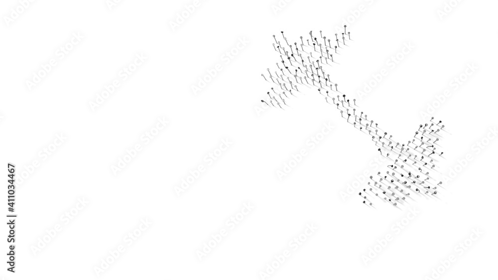 3d rendering of nails in shape of symbol of dumbbell with shadows isolated on white background 3d rendering of nails in shape of symbol of dumbbell with shadows isolated on white background