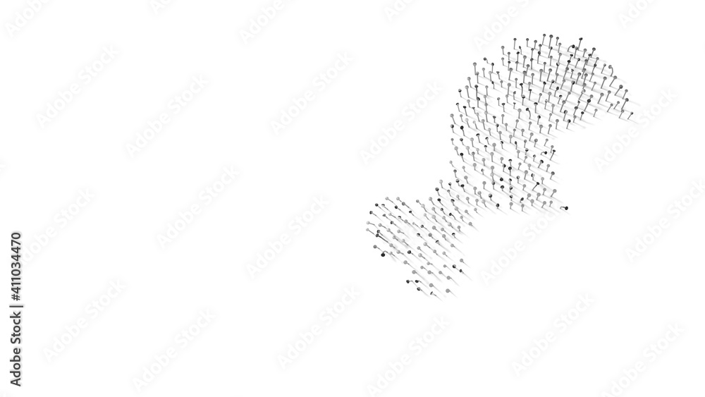 3d rendering of nails in shape of symbol of drumstick bite with shadows isolated on white background 3d rendering of nails in shape of symbol of drumstick bite with shadows isolated on white background