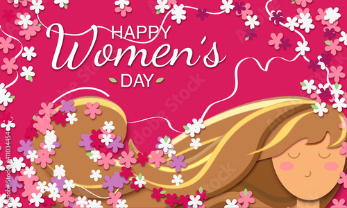 Happy women's day. Girl with flowers