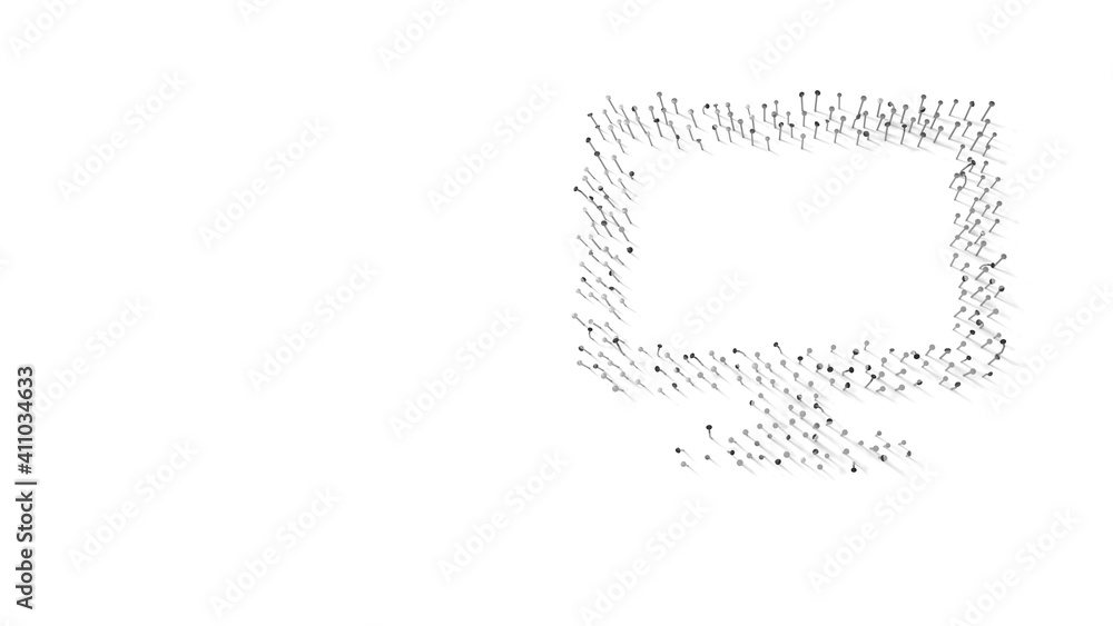 3d rendering of nails in shape of symbol of desktop with shadows isolated on white background 3d rendering of nails in shape of symbol of desktop with shadows isolated on white background
