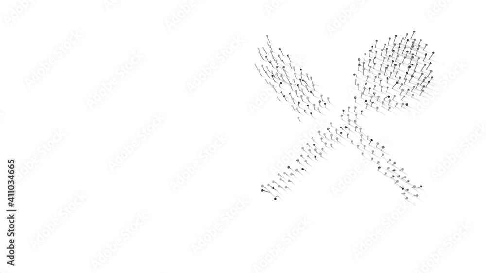 3d rendering of nails in shape of symbol of cutlery with shadows isolated on white background 3d rendering of nails in shape of symbol of cutlery with shadows isolated on white background