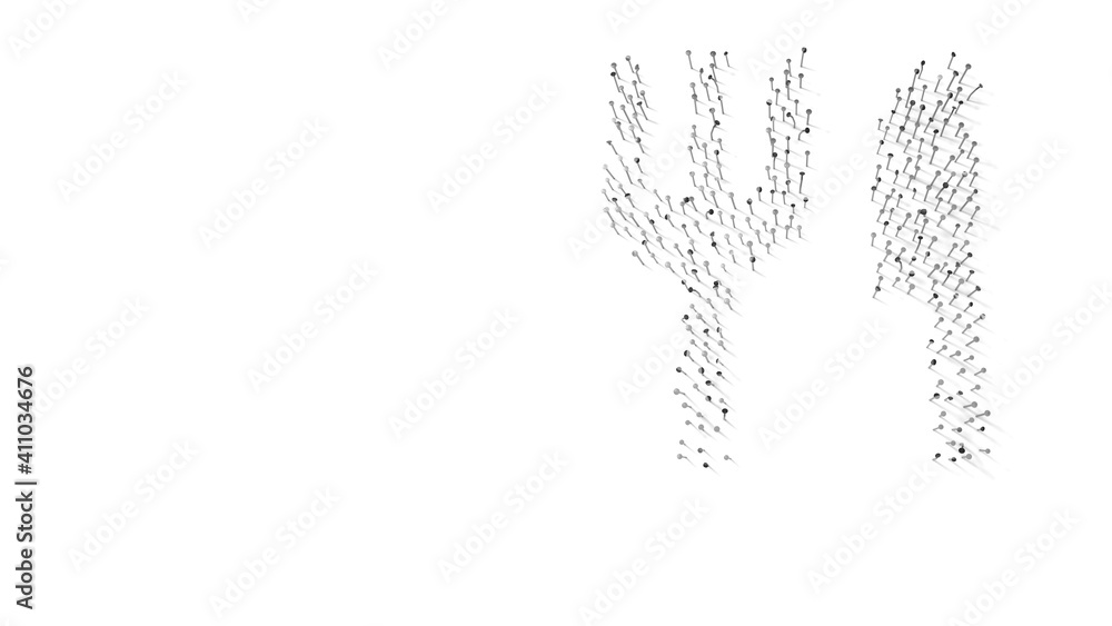 3d rendering of nails in shape of symbol of cutlery with shadows isolated on white background 3d rendering of nails in shape of symbol of cutlery with shadows isolated on white background