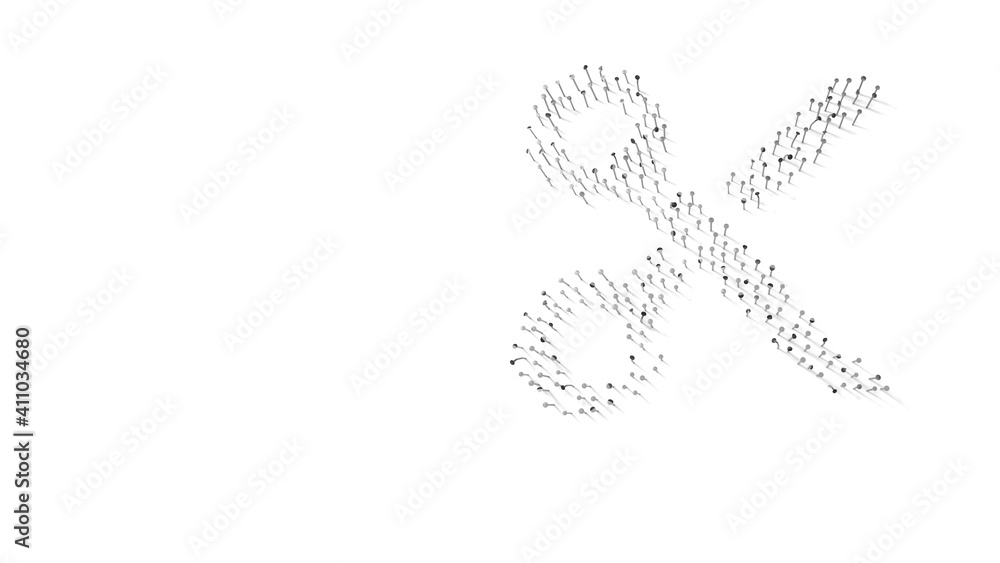 3d rendering of nails in shape of symbol of cut with shadows isolated on white background 3d rendering of nails in shape of symbol of cut with shadows isolated on white background