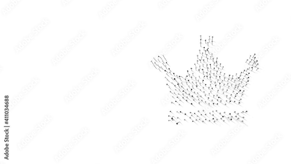 3d rendering of nails in shape of symbol of crown with shadows isolated on white background