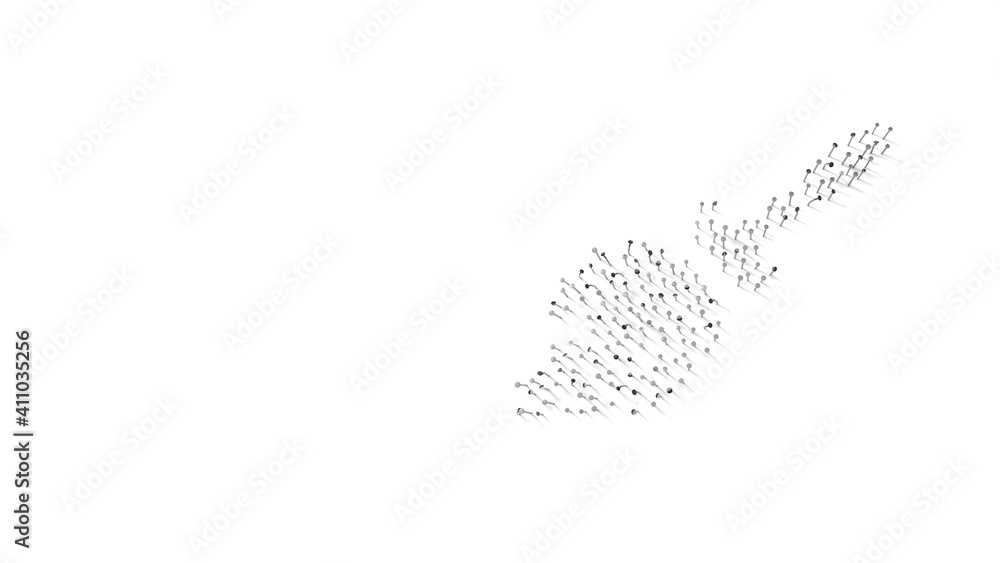 3d rendering of nails in shape of symbol of broom with shadows isolated on white background 3d rendering of nails in shape of symbol of broom with shadows isolated on white background