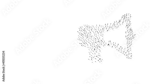 3d rendering of nails in shape of symbol of bullhorn with shadows isolated on white background