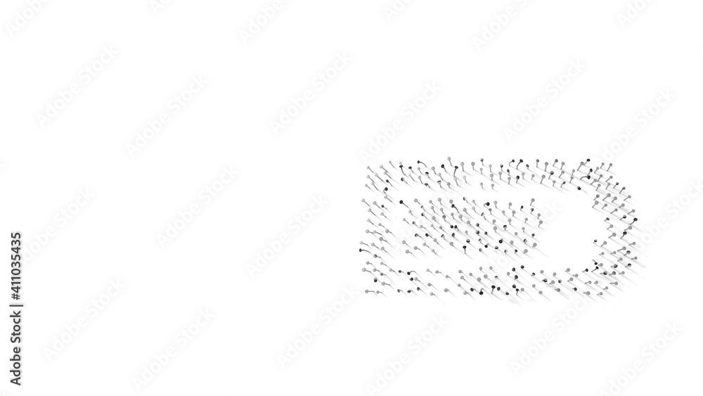 3d rendering of nails in shape of horizontal symbol of battery three quarters with shadows isolated on white background