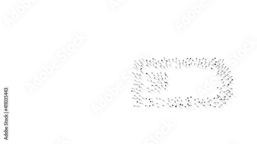 3d rendering of nails in shape of horizontal symbol of battery quarter with shadows isolated on white background