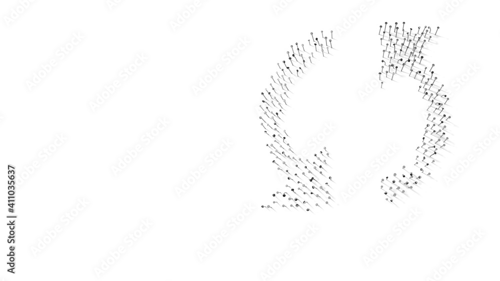 3d rendering of nails in shape of symbol of double refresh arrow with shadows isolated on white background 3d rendering of nails in shape of symbol of double refresh arrow with shadows isolated on white background