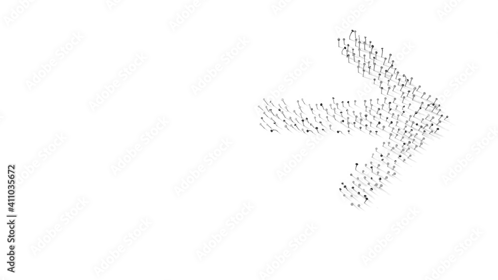 3d rendering of nails in shape of symbol of arrow right with shadows isolated on white background 3d rendering of nails in shape of symbol of arrow right with shadows isolated on white background