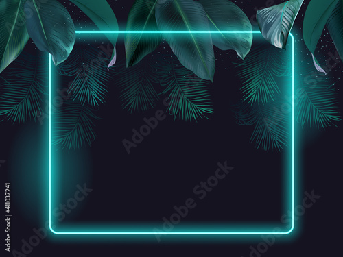 Tropical elegant frame arranged from exotic emerald leaves