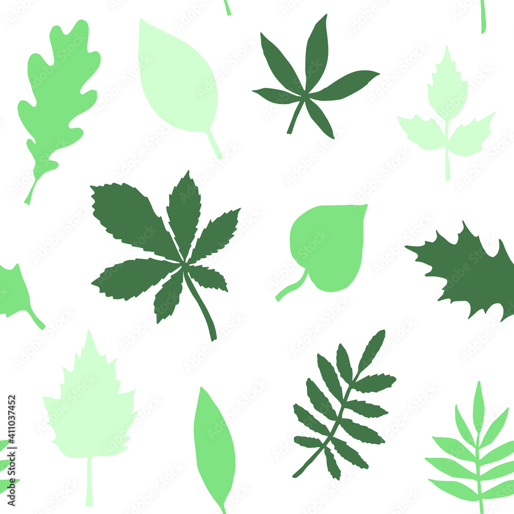 Vector seamless pattern of different leaves isolated on white background Vector seamless pattern of different leaves isolated on white background