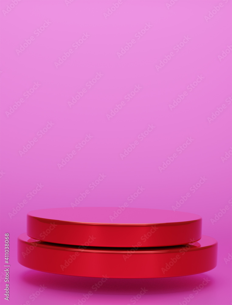 Red geometric circular background vertical image display podium prototype simple podium and commercial product concept pink background 3d rendering Red geometric circular background vertical image display podium prototype simple podium and commercial product concept pink background 3d rendering