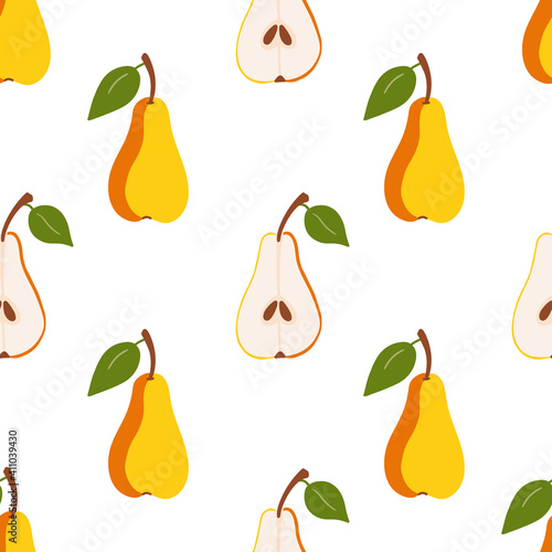 Seamless pattern with pears fruit. Healthy natural food. Organic, eco. Drawn by hands. Printing on fabric, wallpaper, textiles.