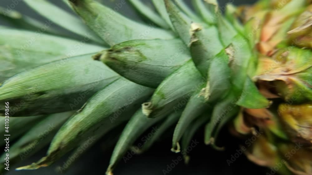 Pineapple isolated on a table with dark tablecloth Pineapple isolated on a table with dark tablecloth