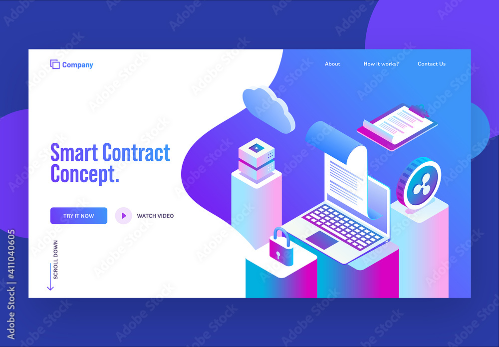 Smart Contract Concept Based Landing Page with Isometric View of Online ...