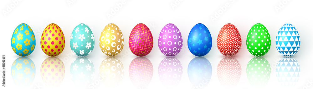 Happy Easter. Color Easter eggs on white background. Vector illustration - obrazy, fototapety, plakaty 