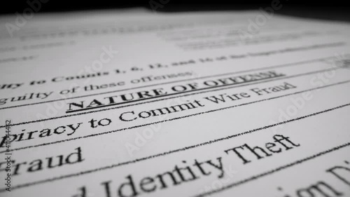 GENERIC, NON DESCRIPT IDENTITY THEFT COURT DOCUMENTS.  4K, ECU, MACRO SLIDER SHOT.