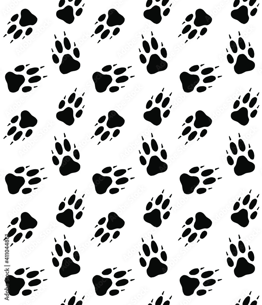 Fototapeta premium Vector seamless pattern of wolf dog paw foot print isolated on white background
