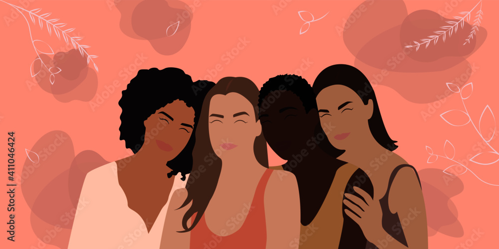 Happy women's day 8 march.International women day. Diverse female portraits of different nationalities and cultures isolated from the background. The concept of the women's empowerment movement.