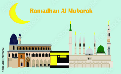 A vector of 3 holy mosque of muslim with Ramadhan Al Mubarak word. Its a blessing month for Muslim.