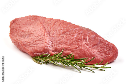 Raw veal meat, isolated on white background