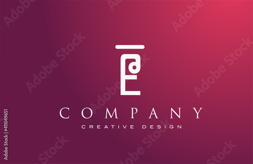E pink white alphabet letter icon logo. Design for lettering and corporate identity. Elegant template with vintage abstract style