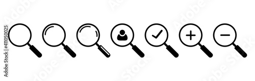 Search icon. Magnifying glass icon.Vector magnifier or loupe signs set on white background.