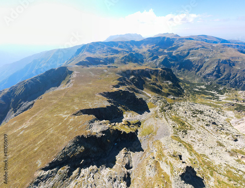 Aerial panoramic view of Malyovitsa peak, Rila Mountain photo