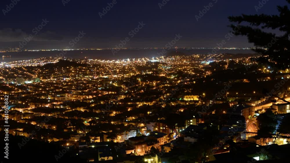 San Francisco City Grids Time Lapse from Twin Peaks at Night Tilt Up California USA San Francisco City Grids Time Lapse from Twin Peaks at Night Tilt Up California USA