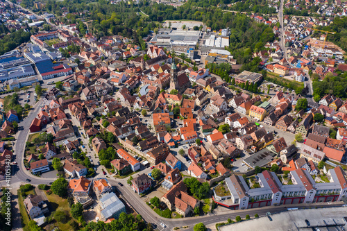 Aerial view of old town of the city Roth in Germany, Bavaria on a spring noon.	 photo