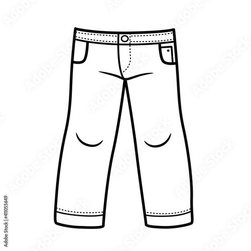Denim pants classic for boy outline for coloring on a white background