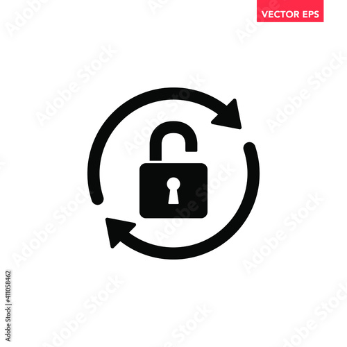 Black reset password icon, simple round key protection flat design vector pictogram, infographic vector for app logo web website button banner ui ux interface elements isolated on white background