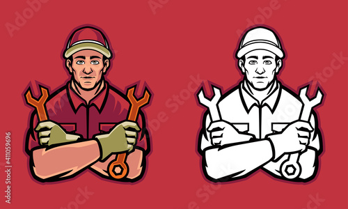 the mechanic was holding the wrench vector logo