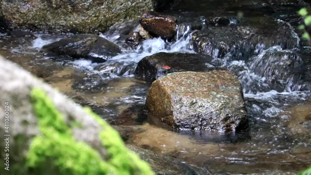夏の岩屋堂公園、渓流のせせらぎ フィックス 17sec