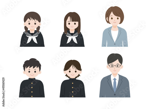 学生　中高生　先生　担任　上半身　イラスト素材
