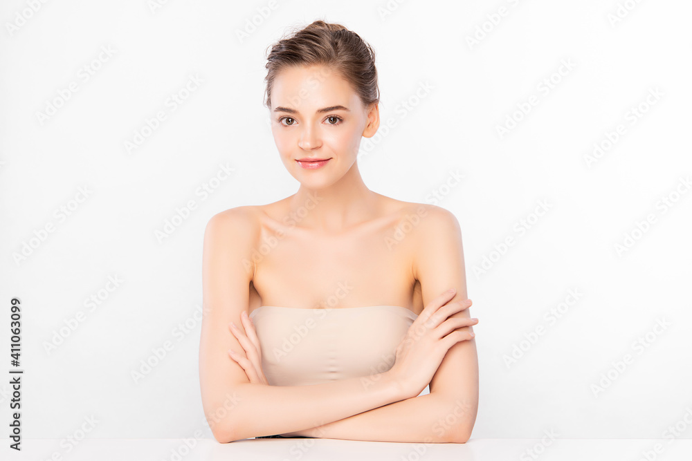 Beautiful young woman with clean fresh skin on white background, Face care, Facial treatment, Cosmetology, beauty and spa, women portrait Beautiful young woman with clean fresh skin on white background, Face care, Facial treatment, Cosmetology, beauty and spa, women portrait