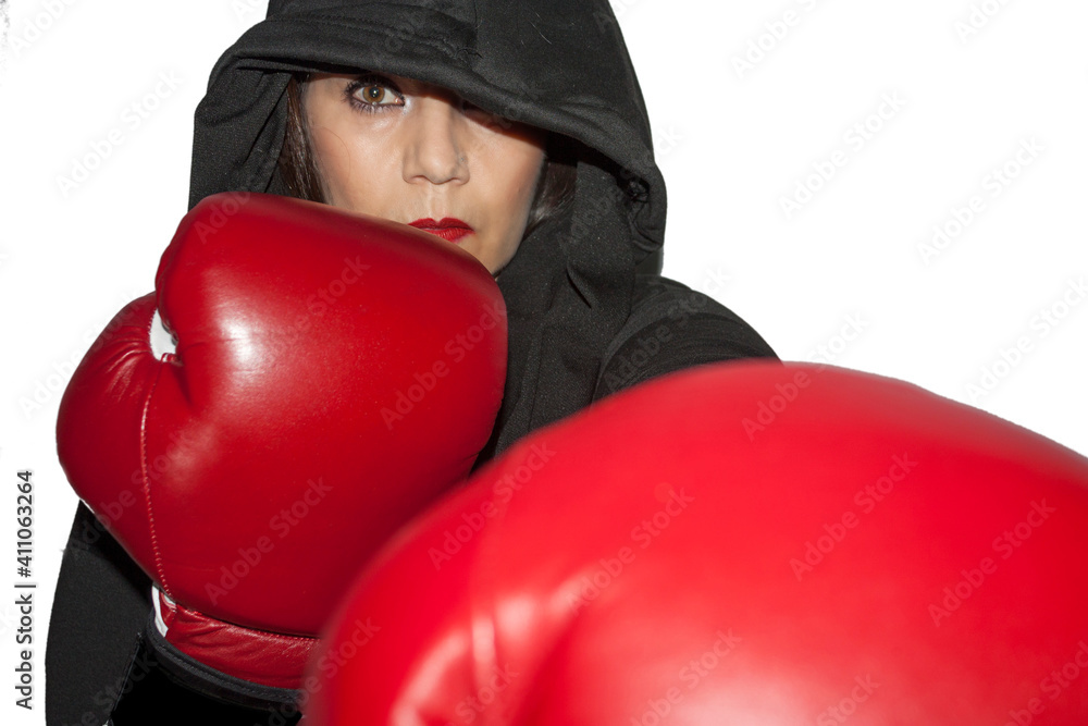 Woman concentrated before going out to box in Mexico city Woman concentrated before going out to box in Mexico city