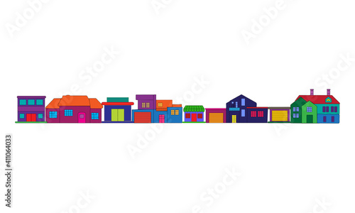 Vector illustration of a row of colorful houses on a white background