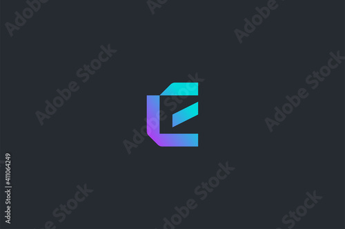 Futuristic Geometric Letter E Dark Background Logo Monogram Template