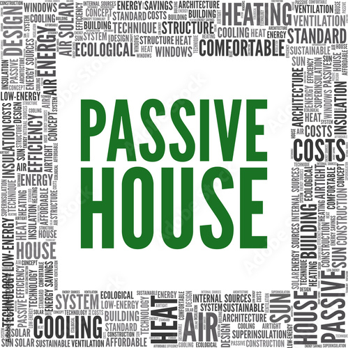 Passive house concept vector illustration word cloud isolated on a white background.