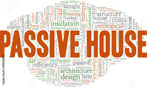 Passive house concept vector illustration word cloud isolated on a white background.