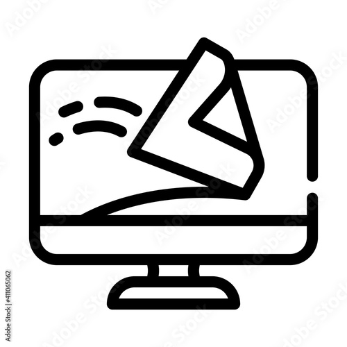 computer screen cleaning wipe line icon vector illustration